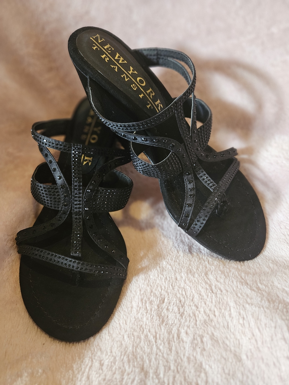New York Transit Black Strappy Dress Sandals